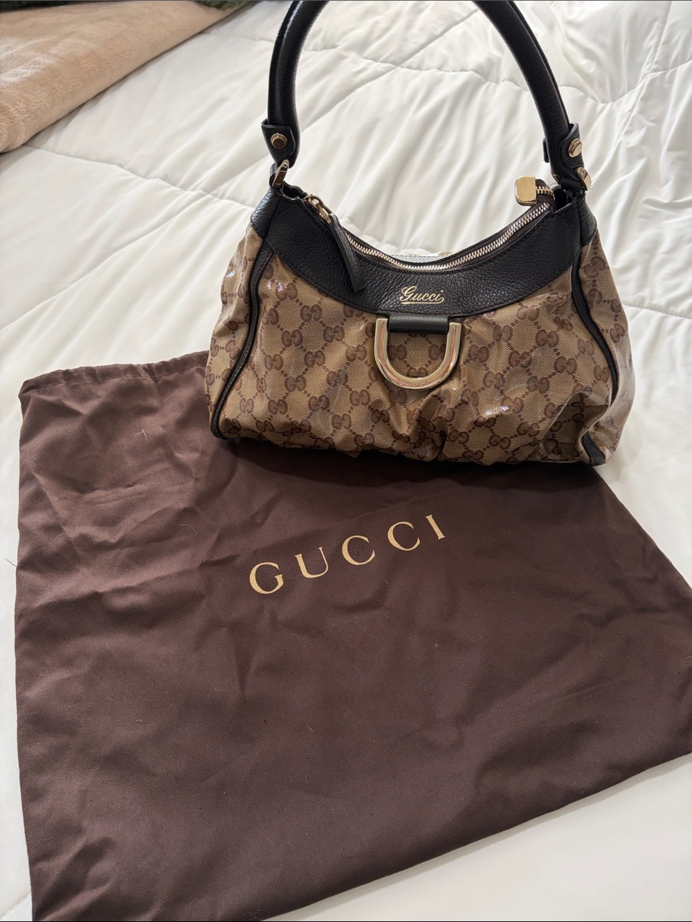 Gucci Brown GG Canvas Shoulder Bag with Black Leather Trim and Gold Hardware - Picture 6 of 6